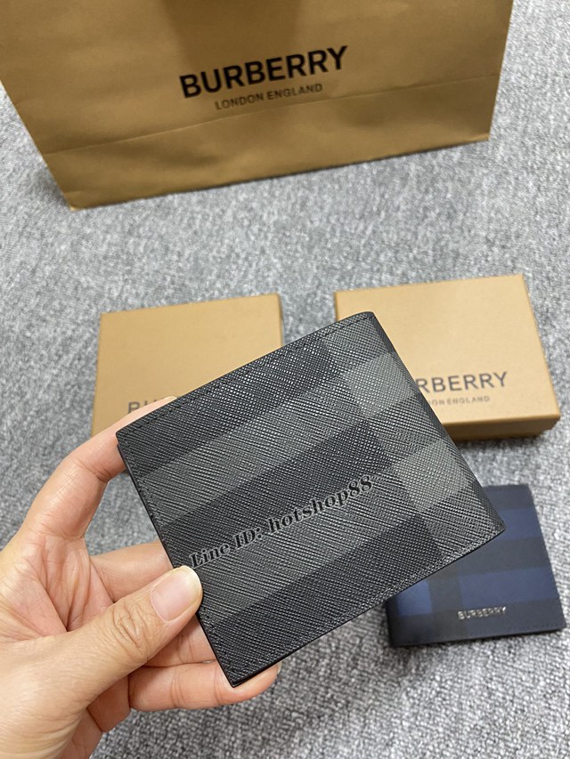 Burberry專櫃新款灰格短夾 巴寶莉經典男士短夾錢包 yxb1277